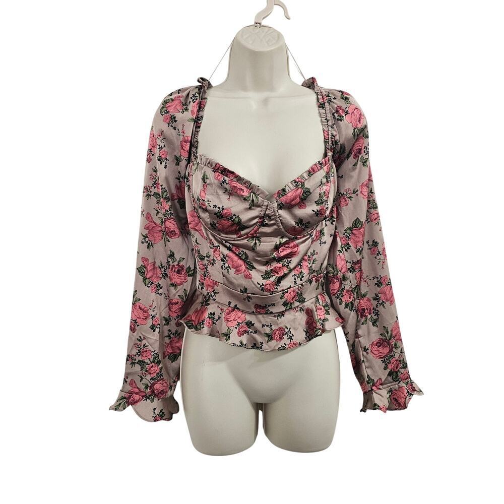 ASTR THE LABEL Taupe Pink Floral Blouse Size XL